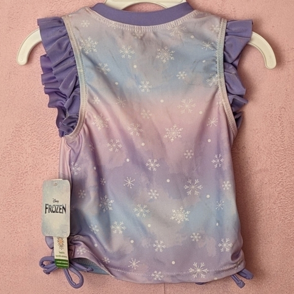 Disney Frozen 2 Elsa Blue and Purple Ruffle Sleeve Rash Guard Swim Top size 3T - Picture 2 of 5
